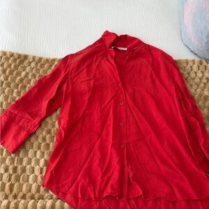 Zara Red Button-Down Shirt for Women